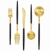 Matte Black and Gold Silverware Set 30 Pieces, Stainless Steel Flatware Set S...