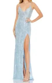 NWT MAC DUGGAL Sz6 SEQUINED SLEEVELESS V-NECK GOWN DRESS DISCO SILVER