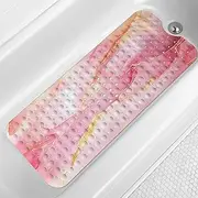 LNOND Marble Bath Tub Mat Non Slip, Extra Long 40 X 16 Inch Anti Slip Mat for Bathtub, Pink Gold Marble Shower Mat with Drain Holes and Suction Cups, Machine Washable