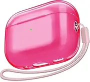 [AIRSPO] Airpods Pro 2nd Generation Case Cover, Clear Soft TPU Protective Cover Compatible with Apple AirPods Pro 2 Wireless Charging Case with Keychain and Lanyard (Neon Hot Pink)