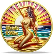 Double-Sided Beach Lady Coin - Heads I Win Tails You Lose - 3D Sunset and Ocean Design - 1.57 x 0.12 Inches - Collectible Souvenir Gift for Collectors