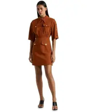 [Cue] Press Stud Utility Mini Dress in Caramel