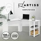 136cm length L-shape Computer Desk 2-tier open shelves Anti-slip base White