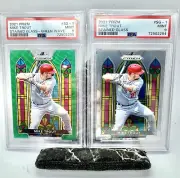 2021 Panini Mike Trout Lot (2) #SG-1 Stained Glass Green Prizm & Base PSA 9 Set