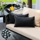12x20 Black Outdoor Lumbar Pillow Covers Set Waterproof & Sunproof for Porch Use
