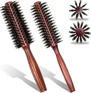 Round Boar Mane Hair Wooden Handle Brush, 2Pcs Round Hair Brush Boar Bristle Hair Brushes,Wooden Handle Round Bristle Styling Brush, Wooden Boar Bristle Round Brush,Boar Bristle Brush Round Hair Brush