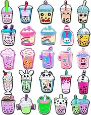 [Tashrasia] 25Pcs Boba Tea Shoe Charms for Clogs, Sandals, Bracelet, Wristband, Slippers, Water Shoes - Bubble Pearl Milk Tea Decoration, Non-Precious Metal, No Gemstone