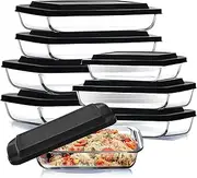 [Nestl] 8-Pack Glass Baking Pans Set, Glass Food Storage Containers with Lids, Glass Baking Dishes for Oven | Leakproof Casserole Dish, Lasagna Pan, Serving Dishes | Oven Microwave Freezer Safe Bakeware