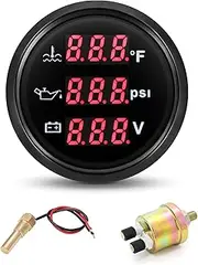 ARTILAURA Triple Gauge Set 3in1 (Oil Pressure+ Watertemp + Voltmeter) 2" 52mm AUTO Boat Gauge Kit with Sensor for Marine Black