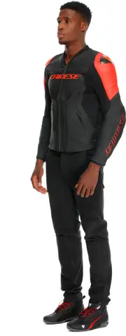 Dainese Racing 5, leather jacket perforated , color: Black/Neon-Red , size: 56
