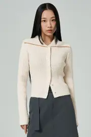 Boucle Zipup Cardigan Beige