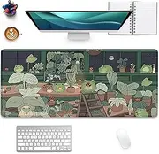 JZUNHN Anime Desk Mat Cute Kawaii Green Plant Mouse Pad Large Gaming Desk Pad,Extended Laptop Computer Keyboard Mat Desk Mats on Top of Desks,31.5x11.8 inch