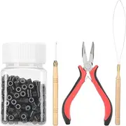 Extension Remove Pliers Hair Extension Tool Kit,500pcs Silicone Hair Extension Ring+Curved Plier+Hook Needle+Pulling Needle Hair Extension Tool Kit for Professional H