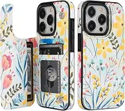 HAOPINSH for iPhone 15 Pro Wallet Case with Card Holder, Floral Flower Pattern Back Flip Folio PU Leather Kickstand Card Slots Case for Women Girls, Double Magnetic Clasp Shockproof Cover 6.1"
