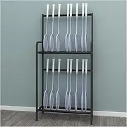 32 Pcs Tennis Racquet Display Holder Standing, 2 Layer Badminton Racket Guitars Organizer Rack for School Home Gym Clubs, Heavy Duty Black White Iron Frame