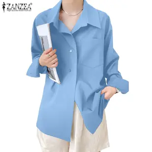 Zanzea 女式韓版正裝長袖有領鈕扣時尚襯衫