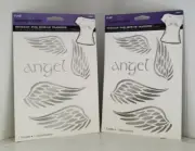 Lot of 2 Iron On T-Shirt Transfer Silver Angel Wings Metallic Foil top·og·raphy