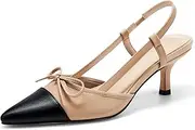 [Coutgo] Womens Bow Tie Slingback Pumps Pointed Toe Kitten Low Heel Patchwork Dress Heeled Sandals