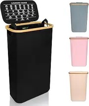 Nest Zest 60L Slim Laundry Basket with Lid, Washing Basket for Laundry, Hamper style Linen Bin with Care Guide & Removable Inner Bag, Dirty Clothes Bin with Sturdy Bamboo Rim and Oxford Fabric (Black)