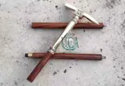 Victorian Brass Designer Handle Head Wooden Walking Stick Ice Axe Look Cane Gift