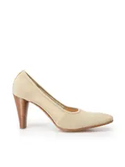 Beige Square-Round Toe Pumps