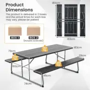 Folding Picnic Table Set with Benches, Umbrella Hole, and HDPE Top - Black