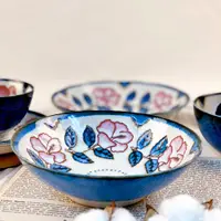在飛比找松果購物優惠-日式碗 手工復古藍玫瑰 日本碗 7吋湯盤 盤子 平盤 淺盤 