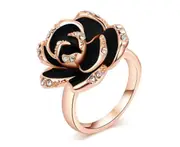 Austrian Crystal Rose Gold With Diamonds Black Rose Ring