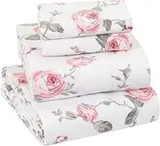 EnvioHome Bed Sheets 100% Cotton Flannel Sheet and Pillowcase Set Cozy and Warm Bedding Sheet Set - 3 Piece - Single, Blush Floral