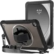 [ProCase] Kids Case for Galaxy Tab A9 Plus/A9+ 5G 11 Inch 2023 (SM-X210/X215/X216/X218), Heavy Duty Shockproof Rugged Protective Case Cover with Pend Holder Hand Shoulder Strap Kickstand -Black