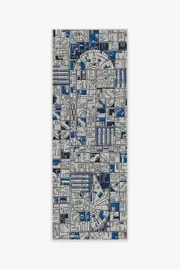 75' x 215' | Machine Washable Runner Rug | Kid & Pet Friendly | Indoor Rug | Smugglers Geo R2D2 Blue Tufted Rug | Ruggable