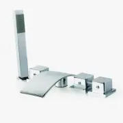 3-Handle Deck-Mount Waterfall Roman Tub Faucet Polished Chrome Handheld shower