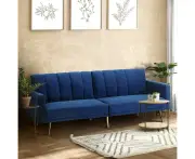 Lucrezia Velvet Two in One 3 Seater Sofa Couch and Fold Out Futon Bed | Adjustable Luxury Futon Sofa Couch | 3 Finishes - Blue