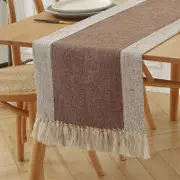 Double Layer Linen Table Runners with Fringe for Kitchen Home Decoration-Brown