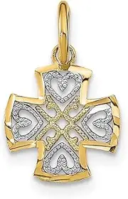 [JewelryWeb] 10mm Mini Maltese Religious Faith Cross With O ring W White Love Hearts and Sparkle Cut Edge