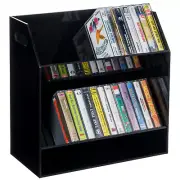 2 Tier Black Acrylic Cassettes Holder, Audio Cassette Deck Tapes Storage Box
