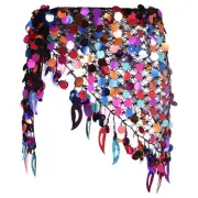 Belly Dance Hip Scarf Sequin Mesh Triangle Wrap Skirts(Black)