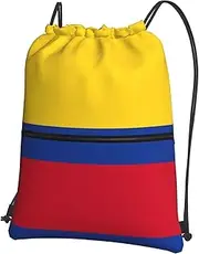 EdWal Flag Of Colombia Print Drawstring Backpack Gym Bags Sports Bags With Zipper Pocket For Travel Swimming Beach, Black, One Size