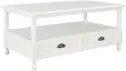 100x55x45 cm Coffee Table, Wood Side Table with 2 Drawer for Living Room, Office, Bedroom, Kitchen, Easy to Assemble, White