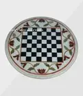 13'' white round Marble Chess Table Top with Inlay Art children game Table