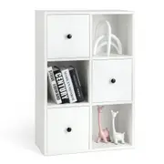 Giantex 3-Tier Bookshelf Storage Organizer w/3 Cubes & Drawers Modern Display Shelf White