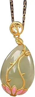 [KONGKNUANK] Necklaces For Women Jade pendant S925 Silver Gold-Plated Natural Hetian Jade Teardrop Flower Necklace Pendant for Women Yoga Genuine