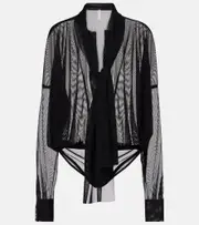 [Norma Kamali] Norma Kamali Bow-detail oversized mesh bodysuit AU 10 black