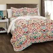 Lush Decor Clara Quilt 3 Piece Reversible Bedding Set King Turquiose Tangerine