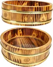 CIYODO 2pcs Wooden Sushi Rice Bowl Bucket Japanese Style Rice Storage Pail for Outdoor Camping Kitchen