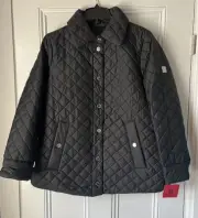 Anne Klein Women's Jacket Diamond Quilted Midweight Snap Front Black Size M NWT