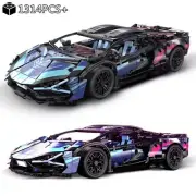 Technical 1:14 Black Purple Sport Car Building Blocks Assemble Racing Vehicle