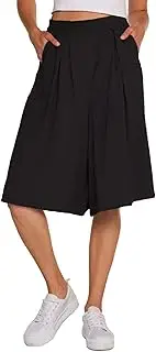 [Chartou] Woman's Casual Loose Fit Stretched Waist Knee Length Wide Leg Culottes Shorts