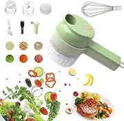 MOTPIUOC Multi-functional portable wireless vegetable processor Electric 4-in-1 vegetable cutter set, easy to charge, for garlic, chili, celery, meat, with cleaning brush, with egg and cream whisk.