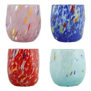 Set of Four 4 Murano Glass Drinking Art Tumbler Pink Red Blue Multi Millefiori